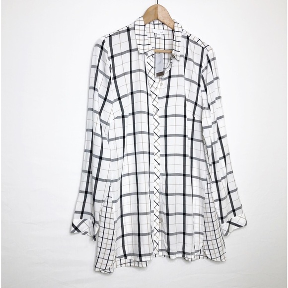 J Jill, windowpane plaid oversized long button down shirt - Picture 9 of 9